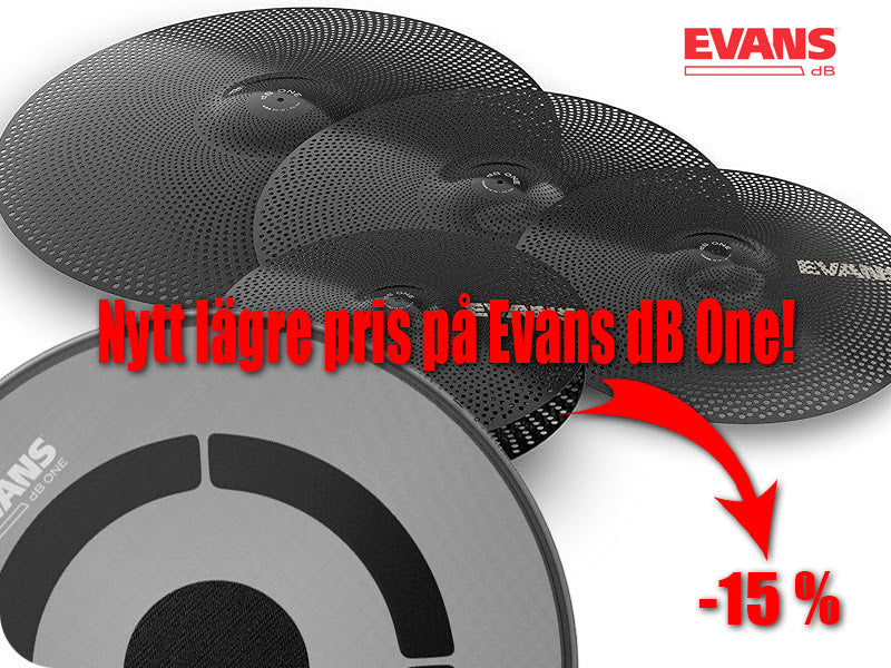 Vi sänker priserna på Evans dB One skinn och cymbaler med ca 15%.