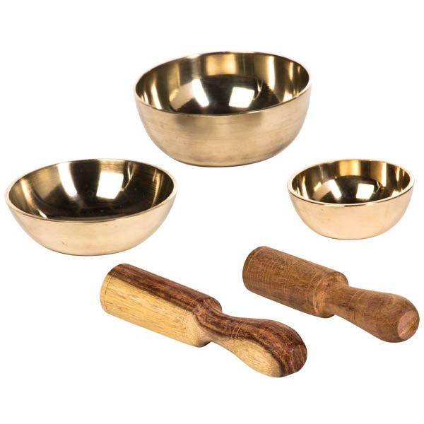 Singing Bowl set of 3, cast metal, Ø 5, 7 & 7,7 cm