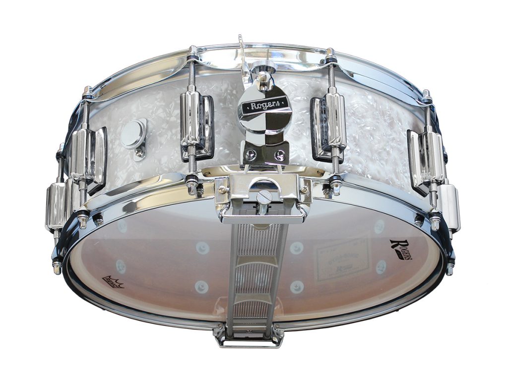 Rogers DynaSonic 14x5 Wood Shell Snare | Beavertail Lug - White Marine Pearl