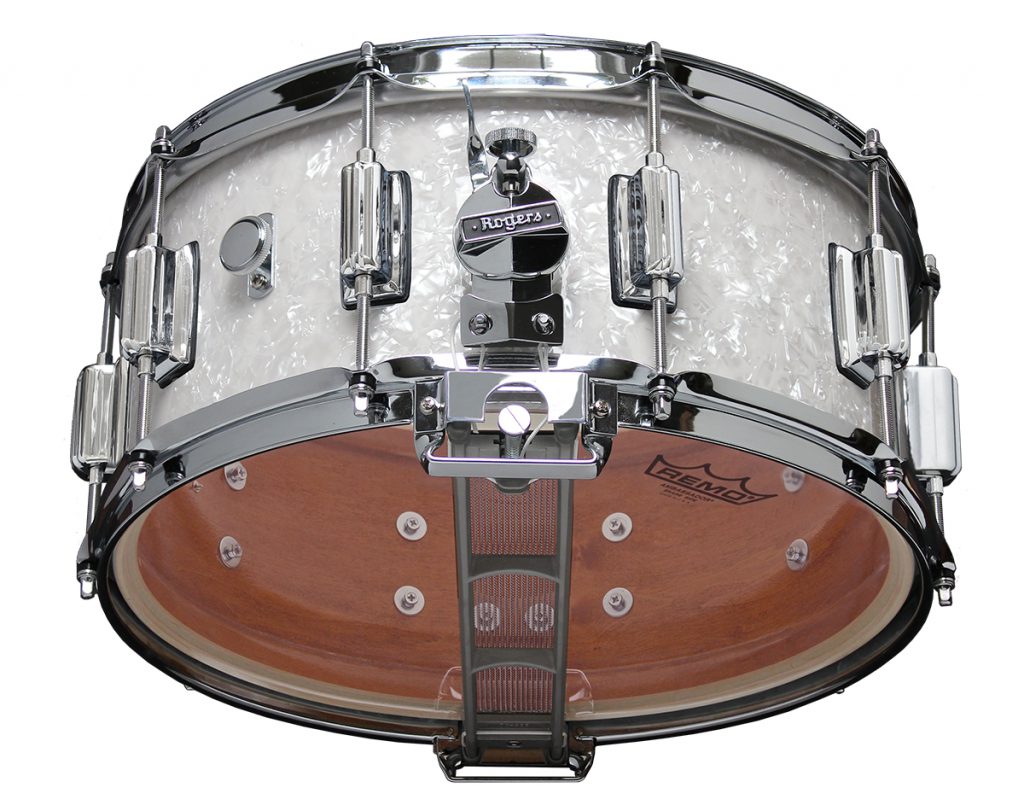 Rogers DynaSonic 14x6.5 Wood Shell Snare | Beavertail Lug - White Marine Pearl