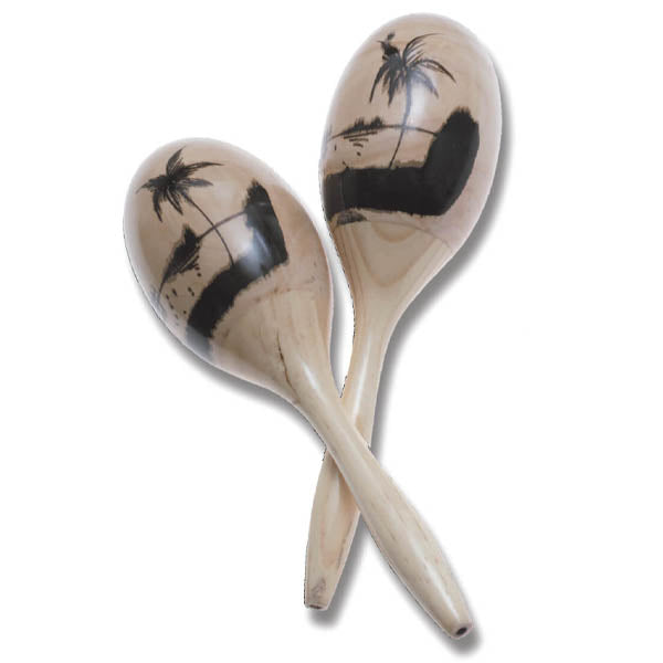 Maracas Hand Painted w/natural Finish, wood, 12"