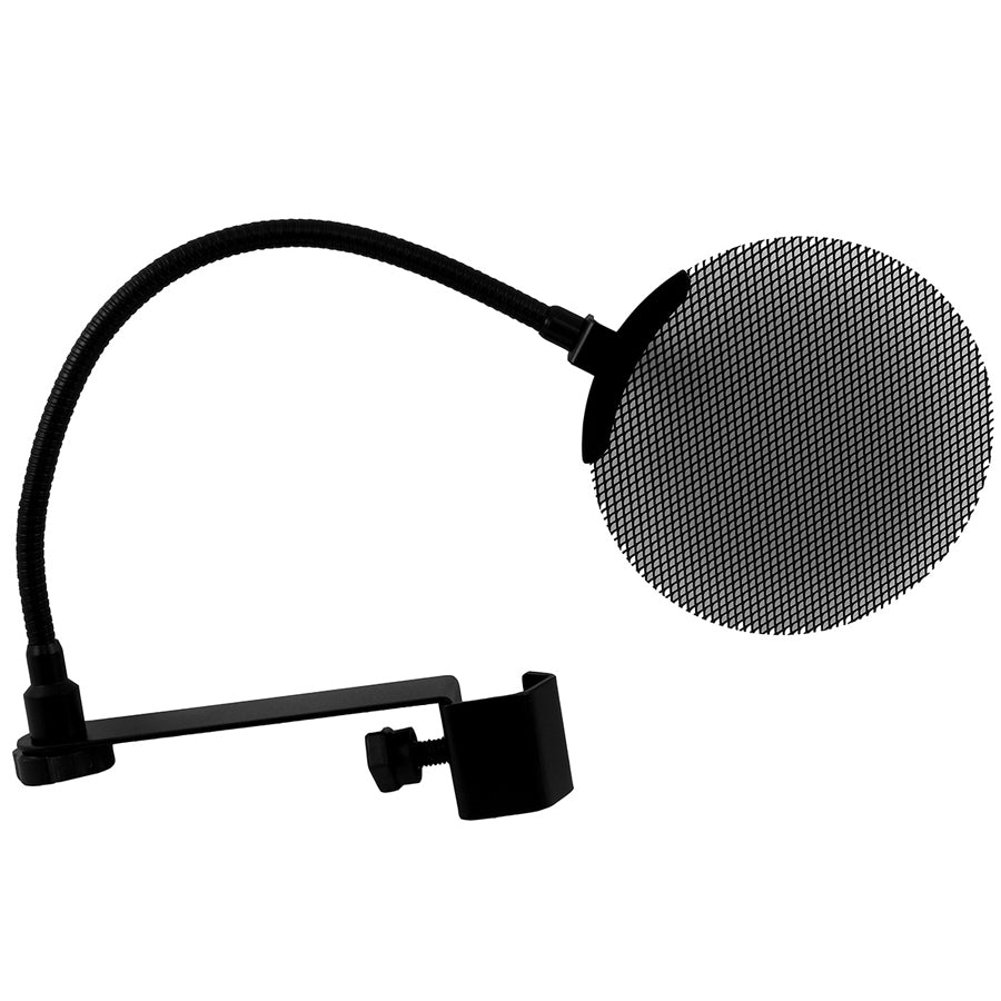 Universal black metal mesh pop filter.