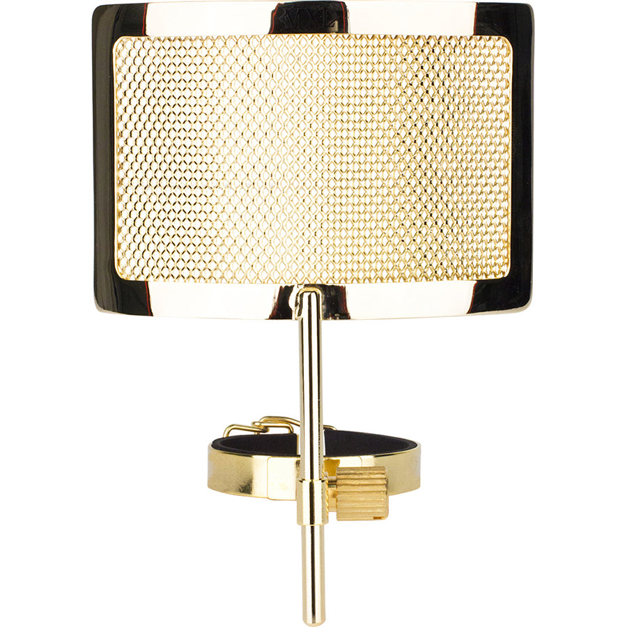 Gold metal mesh pop filter for MXL 67 and 69 series microphones.